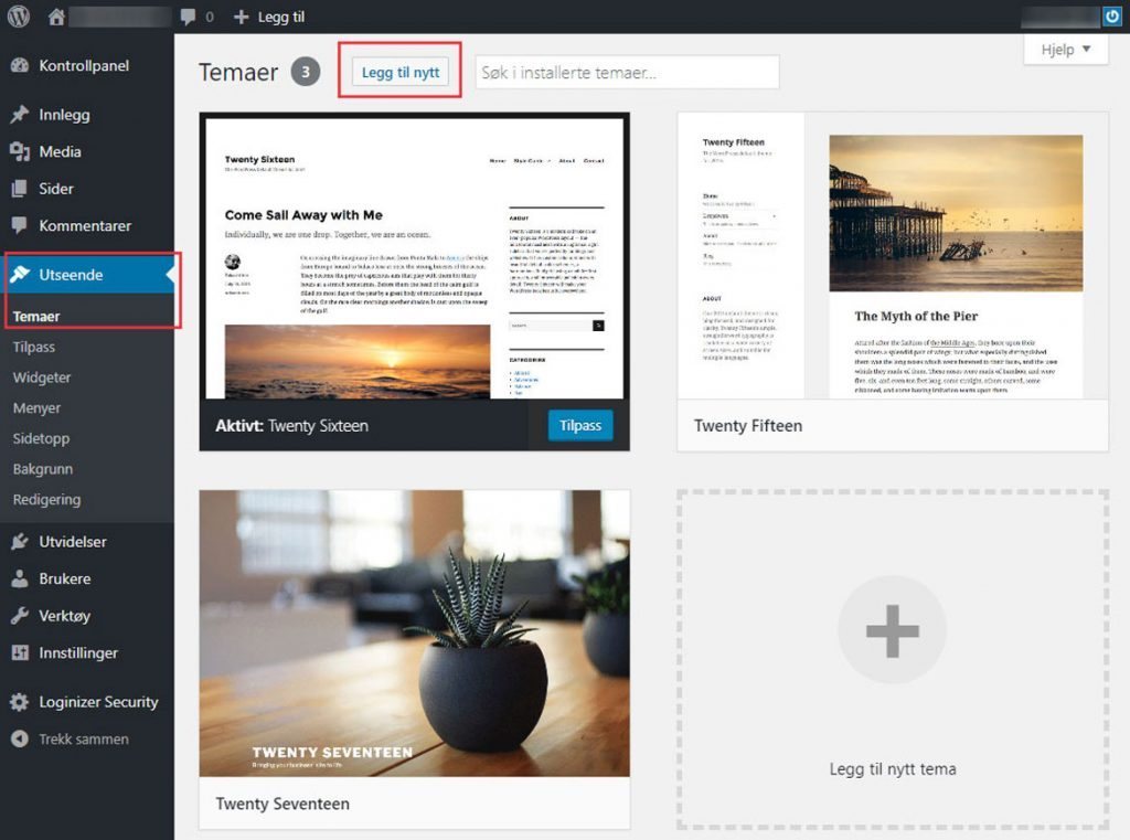 Blogg med WordPress - Legg til nytt tema