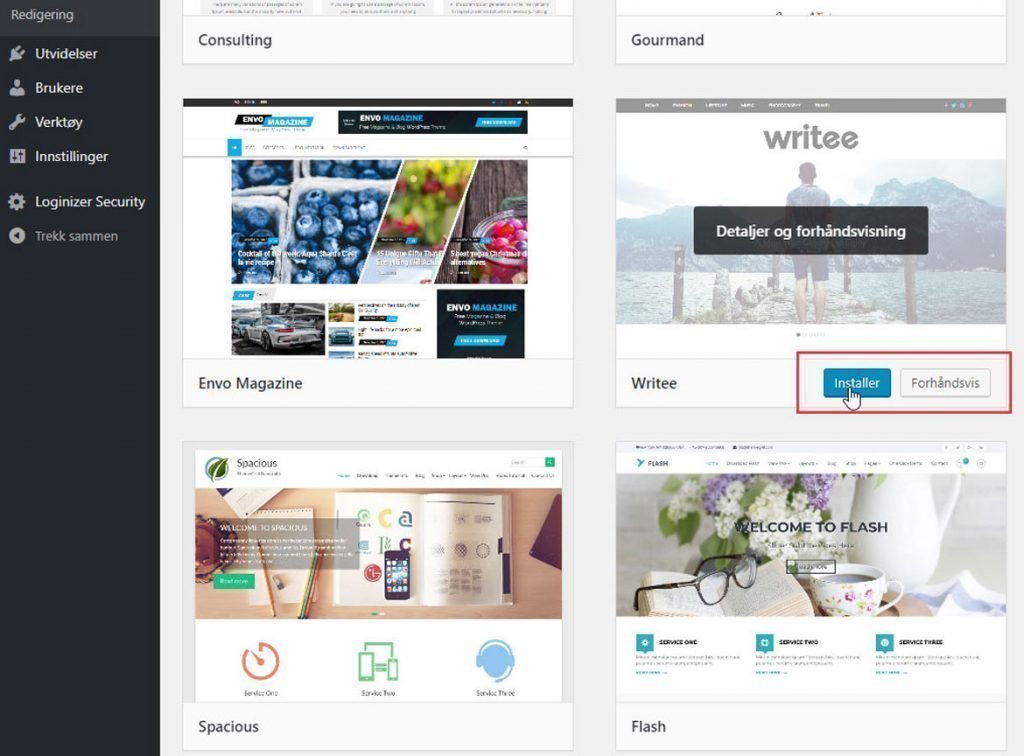 Blogg med WordPress - Installer Tema