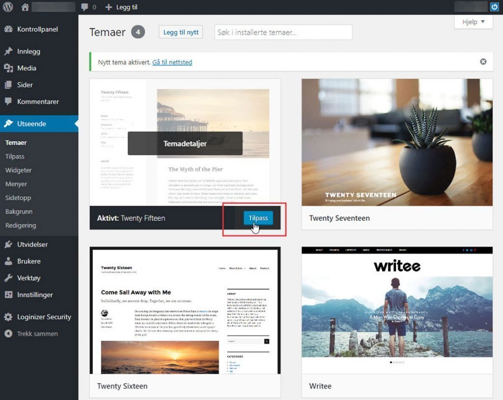 Blogg med WordPress - Tilpass Tema