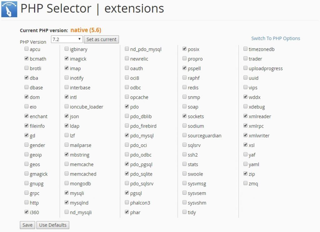 cPanel Software PHP Selector