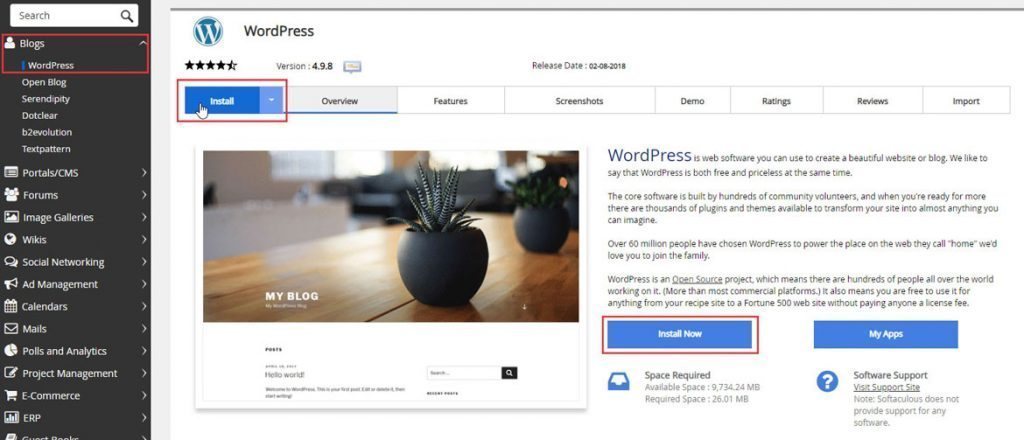 Softaculous - Blogs