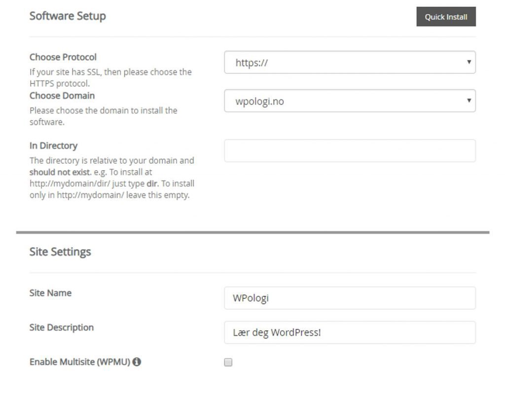 Softaculous Installer WordPress