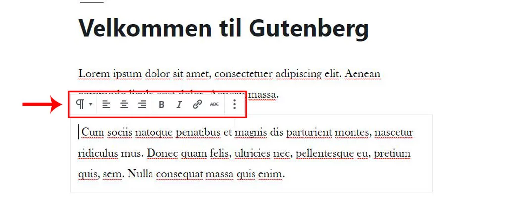 Gutenberg - Menyknapper for blokk
