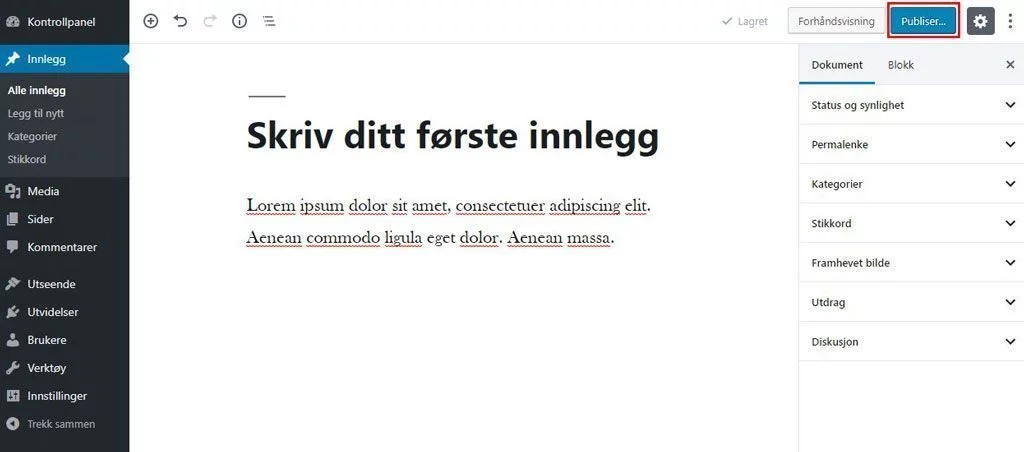 Skriv et innlegg med Gutenberg