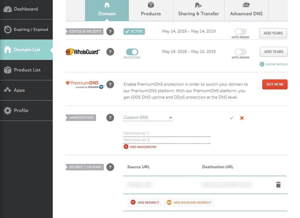 Namecheap - Kontrollpanel