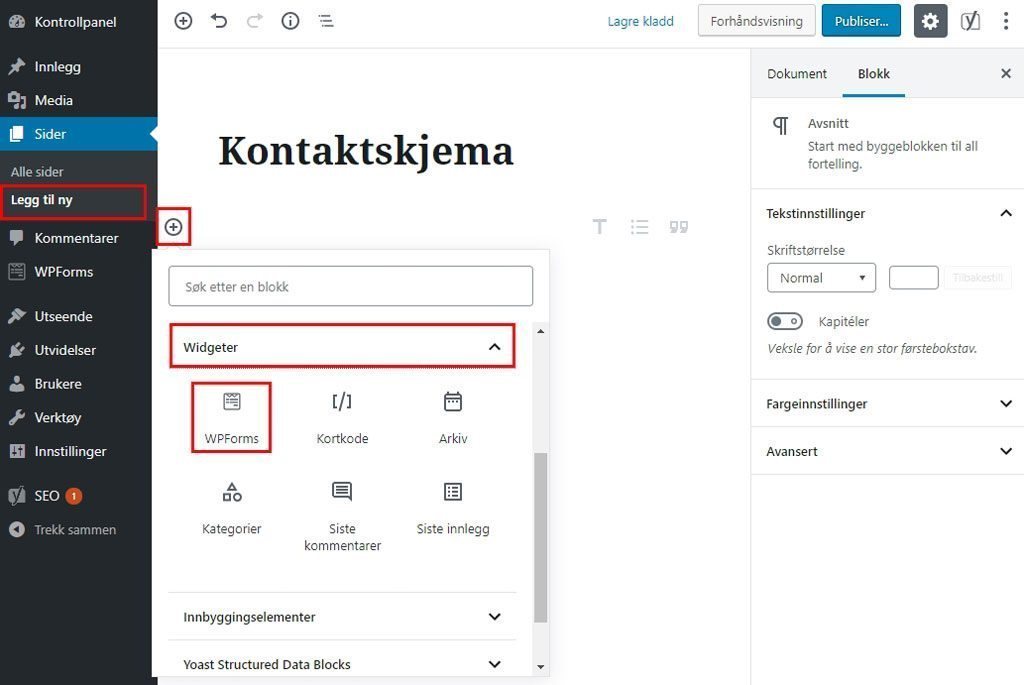 WPForms - Legg til kontaktskjema på en side