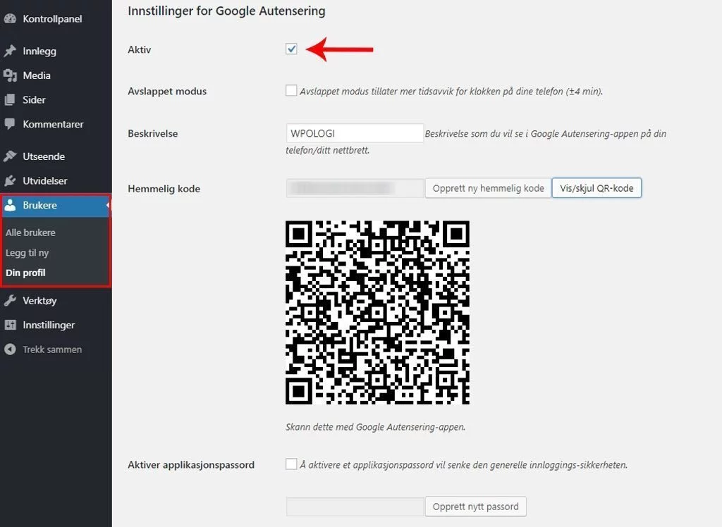 Aktiver Google-autentisering for brukeren din