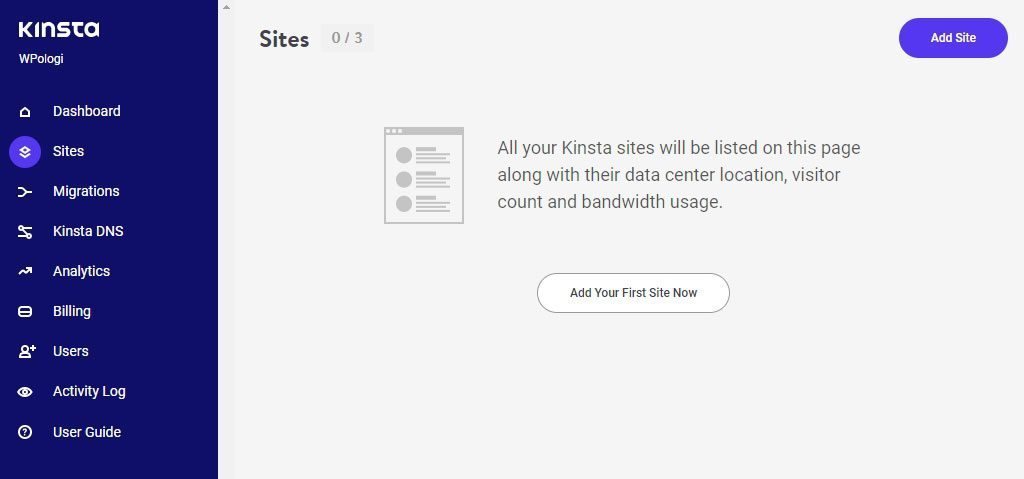 Kinsta - Legg til nytt nettsted med WordPress