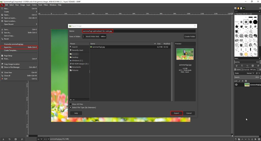 GIMP - Eksporter bilde