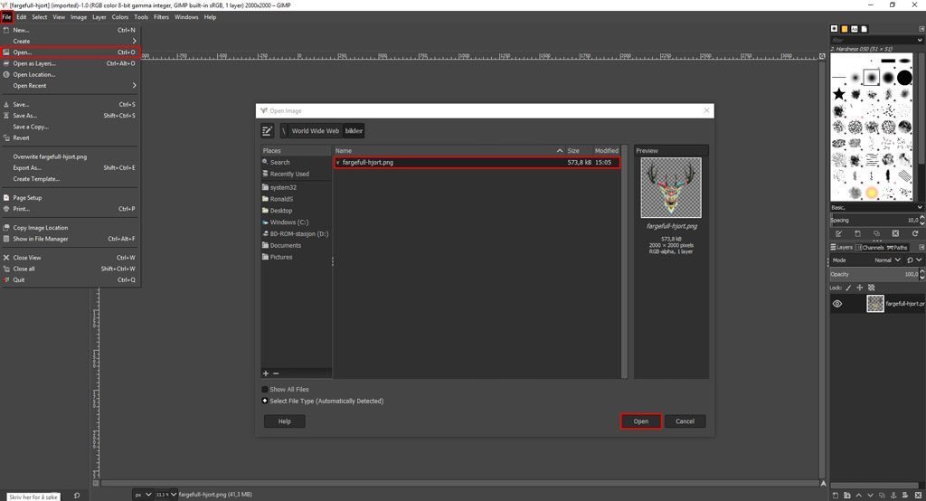 GIMP - Åpne fil