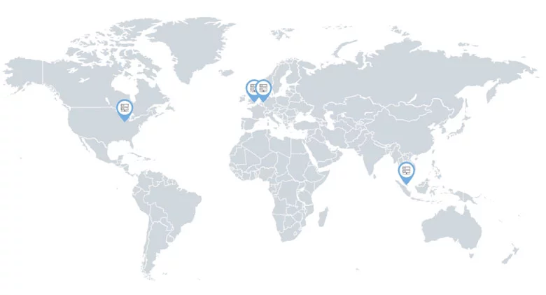 Serverlokasjon på tre kontinenter