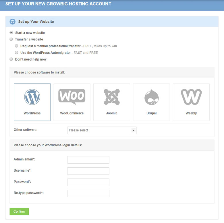 Veiviser - Installer WordPress, WooCommerce, Joomla, Drupal, Weebly m.m.