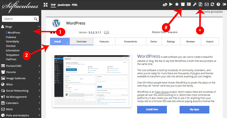 Softaculous - Installer WordPress