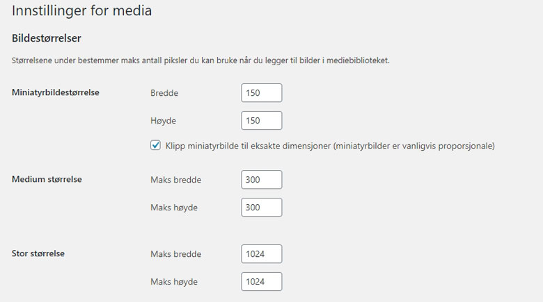 Bildestørrelser i WordPress