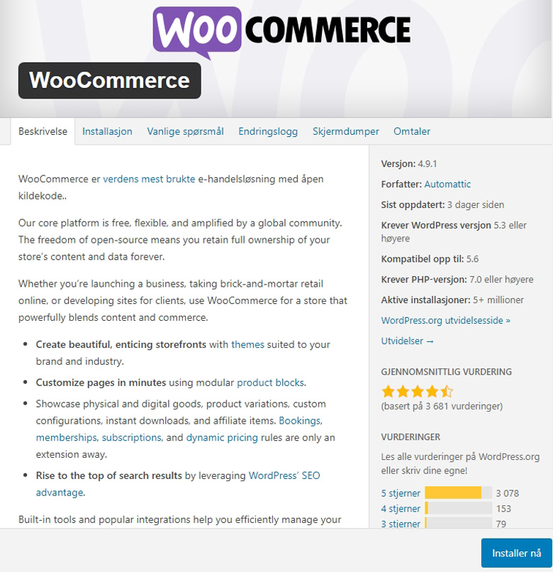 Installer og aktiver WooCommerce