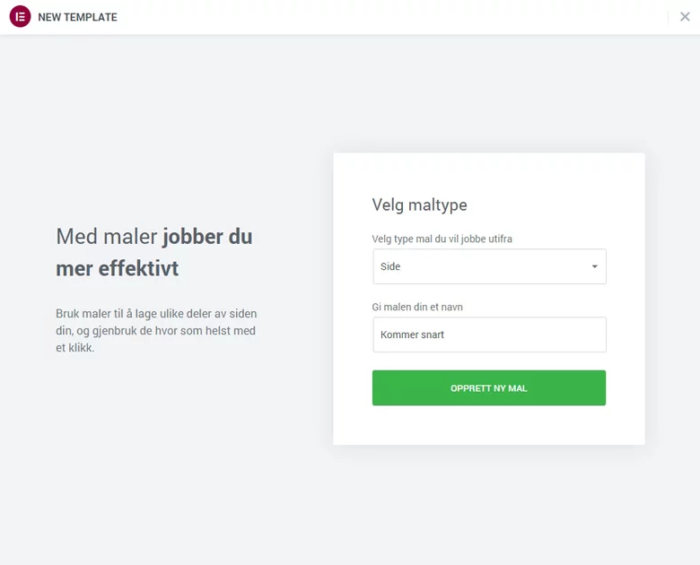 Elementor - Lag ny mal for kommer snart