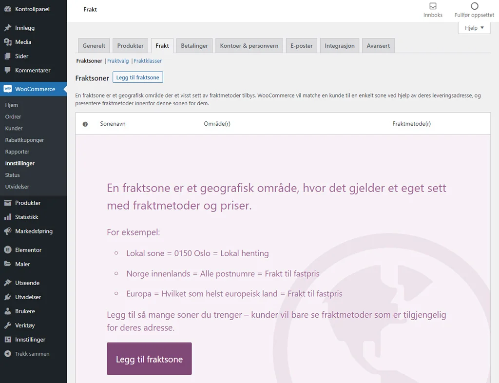 Frakt i WooCommerce