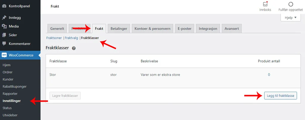 Legg til en fraktklasse i WooCommerce