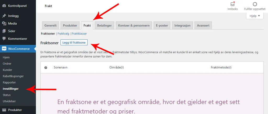 Konfigurer frakt i WooCommerce